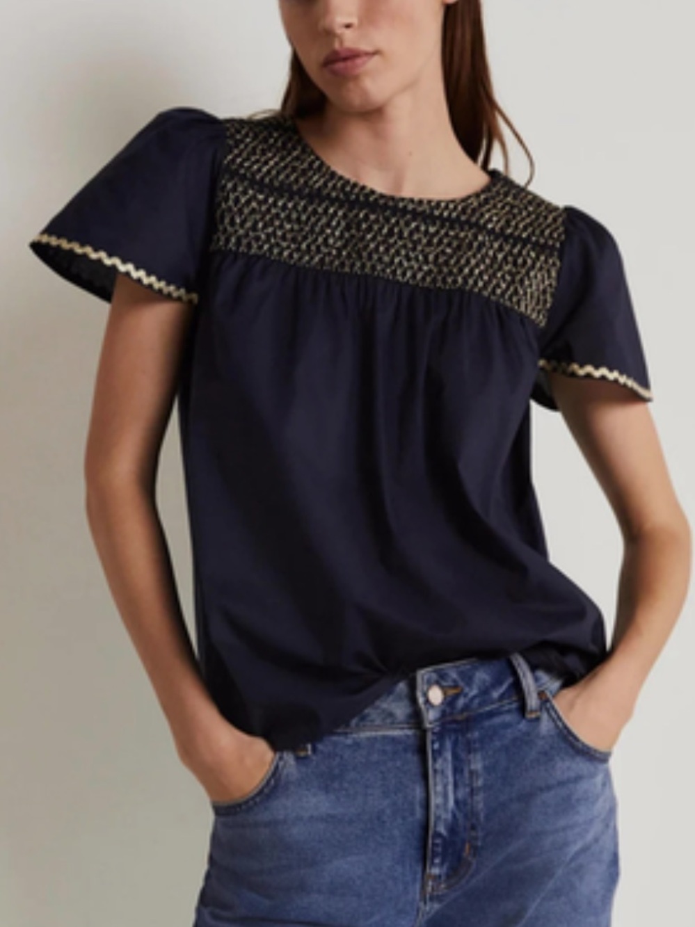 Boden May Flutter Sleeve Smocked Top